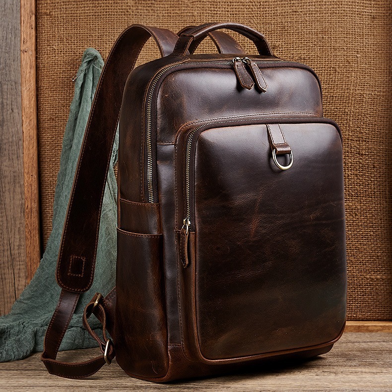 Leather Work Backpack - Herren-Laptop-Rucksack aus gewachstem Vollnarbenleder | Business-Computer-Reiserucksack