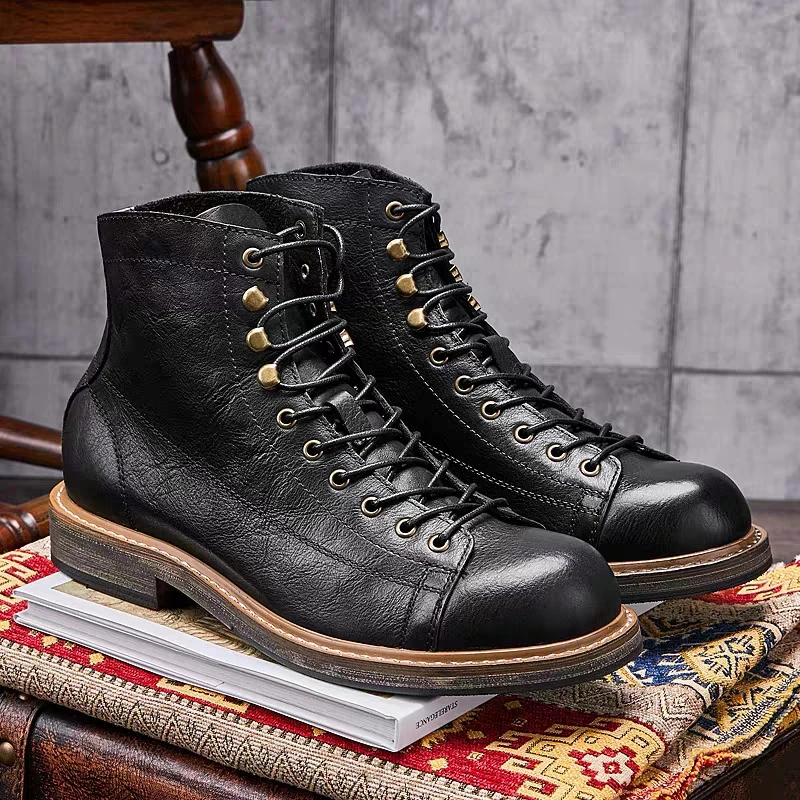 Leather Work Boots - Handgemachte britische große Größe Männer Stiefel