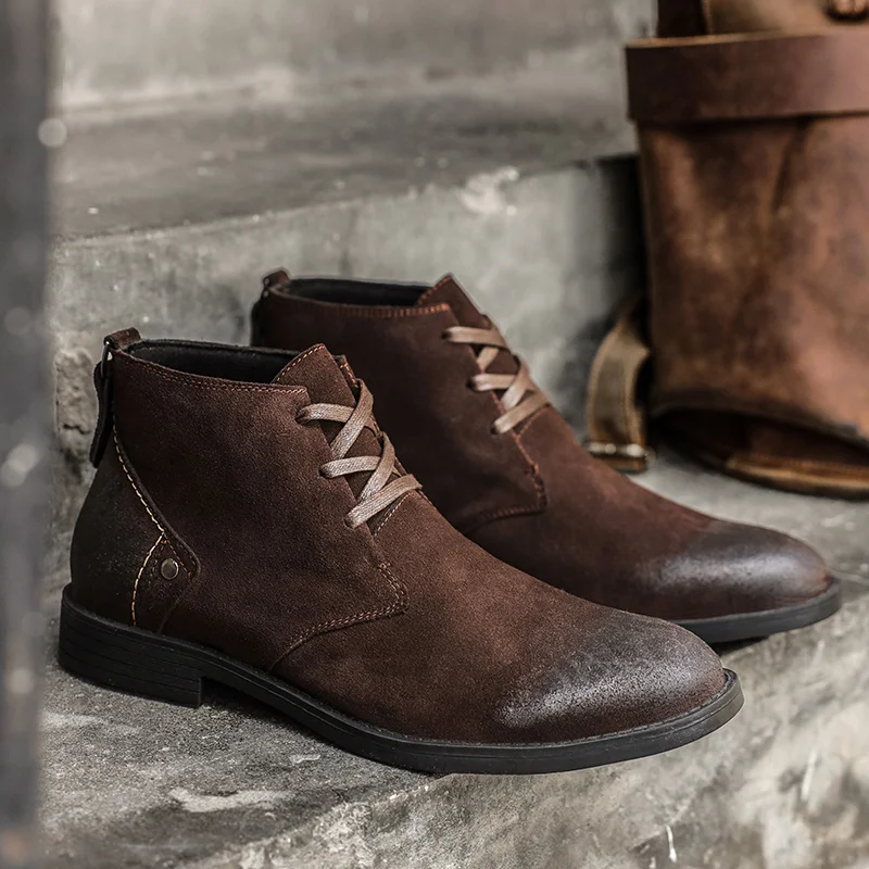 Leather Work Boots - Neue Kuh Wildleder Stiefeletten handgemachte Vintage