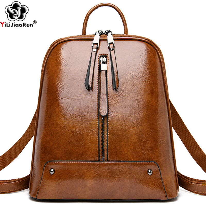 Leather Work Backpack - Frauen Leder Rucksack Mode Rucksack Geldbörse