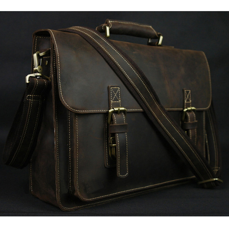 Leather Work Bag Laptop - Vintage verrückte Pferd Echt leder Männer