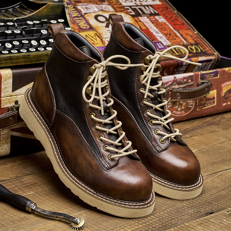 Leather Work Boots - Herren-Arbeitsstiefel mit kurzer Zehenpartie, High-Top aus