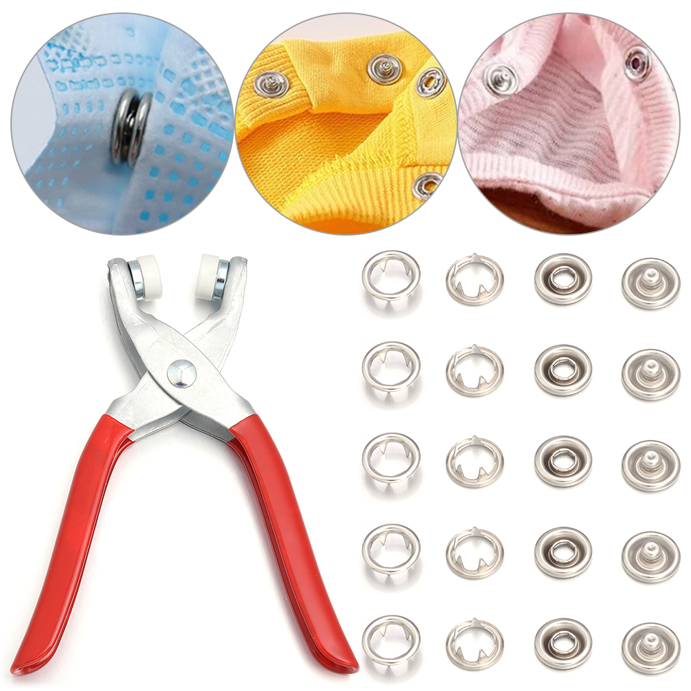 Snap Fastener Setter - 50 Sets 7,5/9,5/11mm Edelstahl-Druckknöpfe Metall-Druckknopf-Zange DIY-Installationswerkzeug