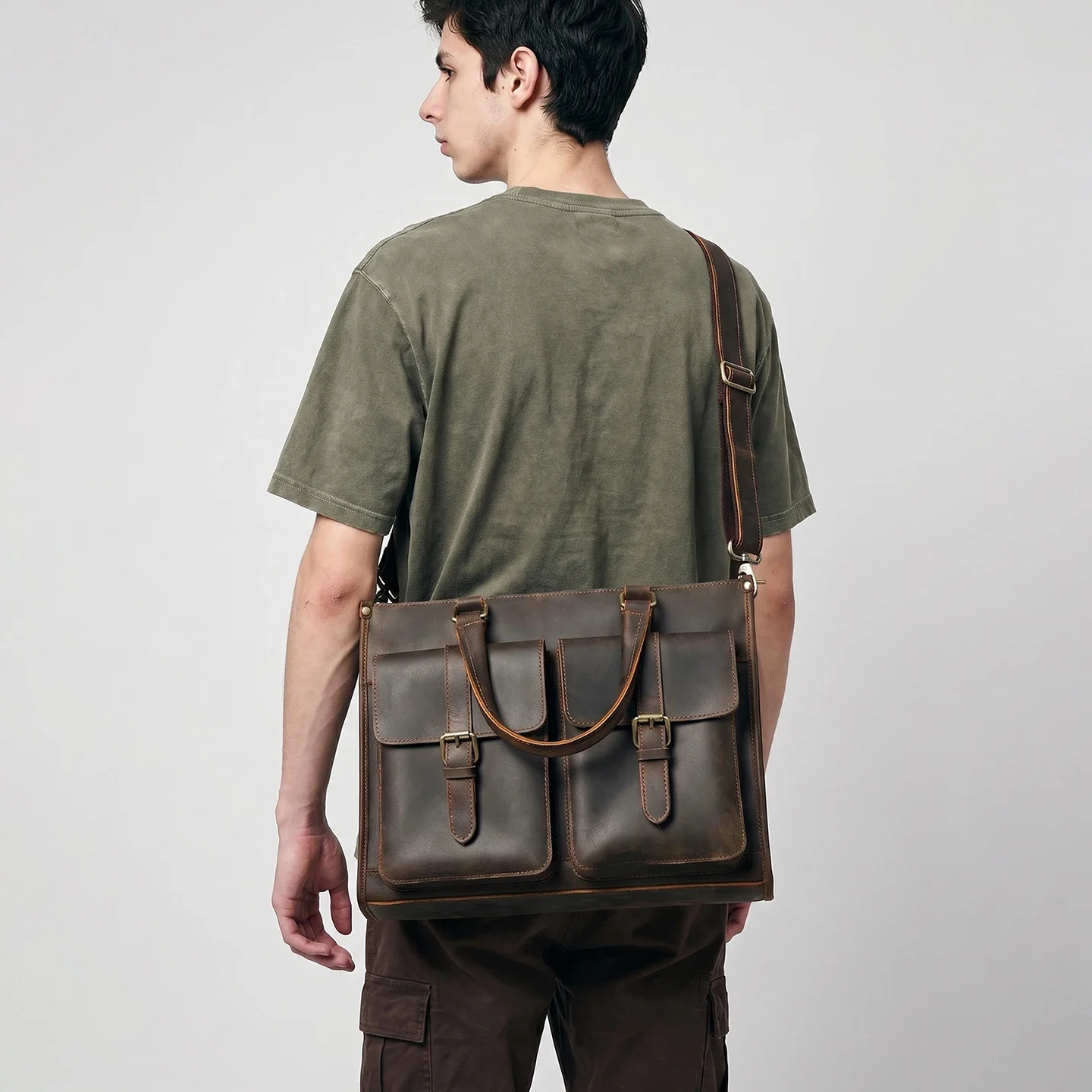 Leather Work Bag Laptop - Vintage Echtleder Herren Umhängetasche Aktentasche Crazy