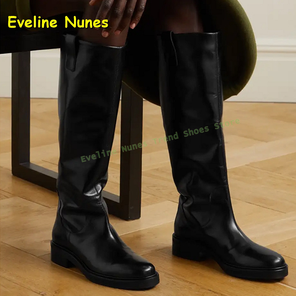 Leather Work Boots - Schwarze Leder-Kniehohe Reitstiefel für Damen mit