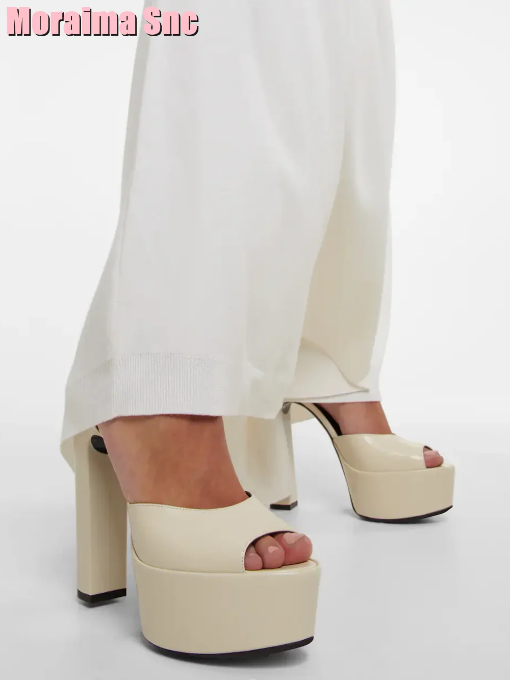 Leather Work Heels - Peep Toe Plattform Lack leder Sandalen