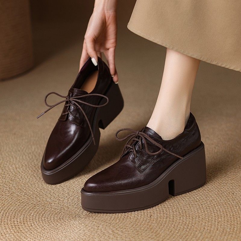 Leatherwork In French - Damen-Plateau-Loafer aus weichem französischem Leder mit
