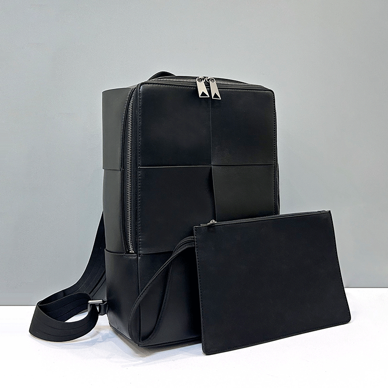 Leather Work Backpack - Modischer, großer Leder-Rucksack im geflochtenen Design