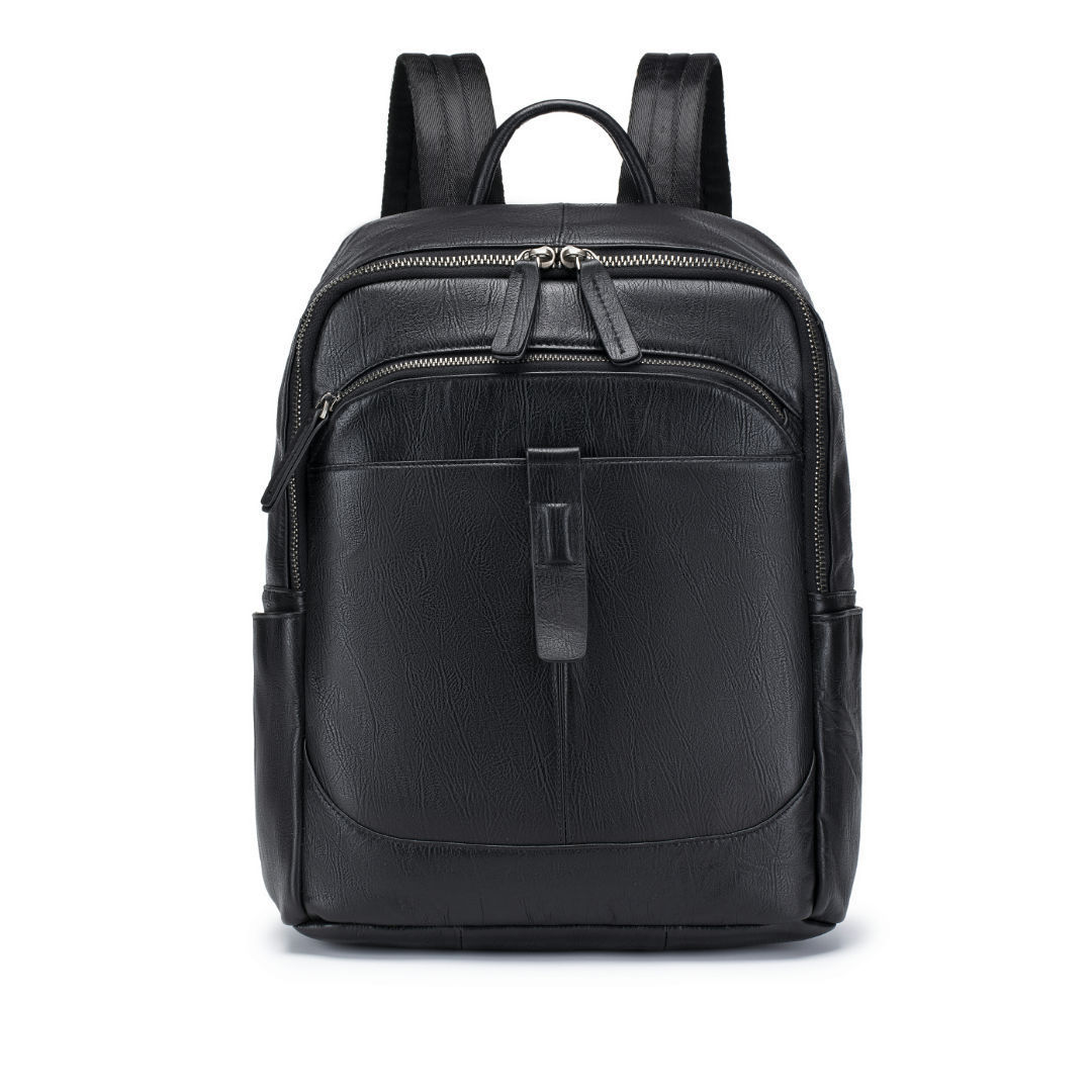 Leather Work Rucksack Mens - Schwarzer Herren-Rucksack aus echtem Leder, Multi-Taschen-Computerrucksack