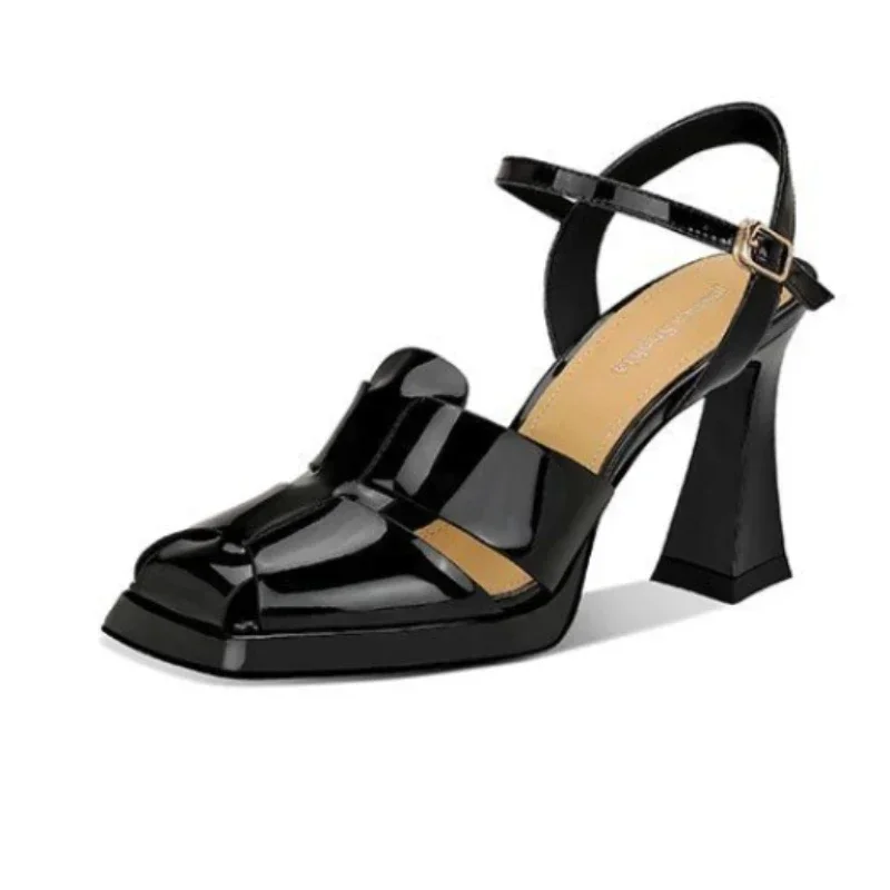 Leather Work Heels - Frauen High Heel Sandalen Mode Patent