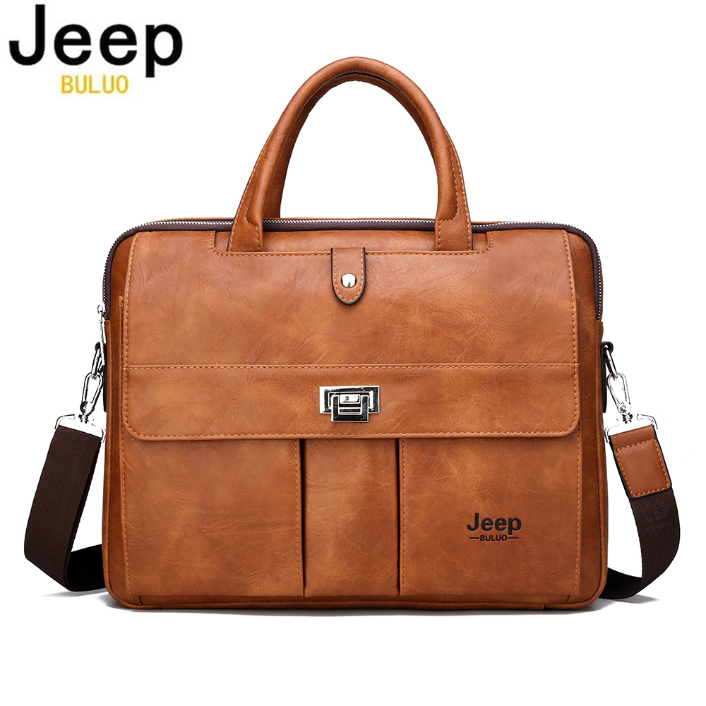 Leather Work Bag Laptop - Jeep Buluo Herren-Leder-Aktentasche 14 Zoll Laptop-Umhängetasche