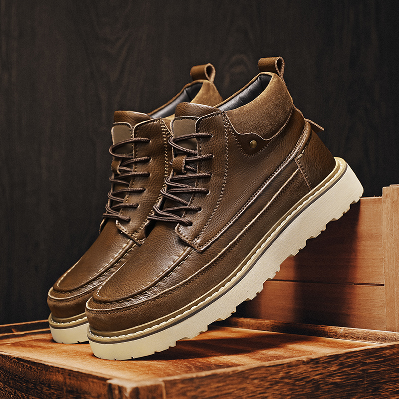 Leather Work Boots - Herren Braune Fleece-gefütterte Warme Hohe Arbeitsstiefel