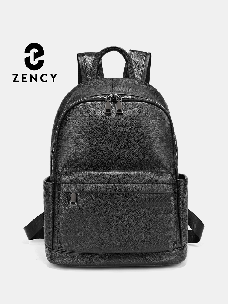Leather Work Rucksack Mens - Zency Herren-Rucksack aus Rindsleder, schwarz, Reisetasche,