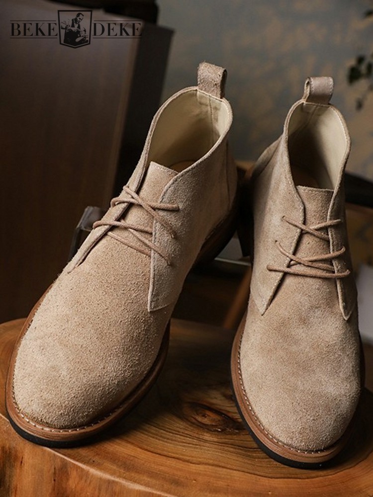 Leather Work Boots - Mode Vielseitige Männliche Schnürung Farbblock Kuh